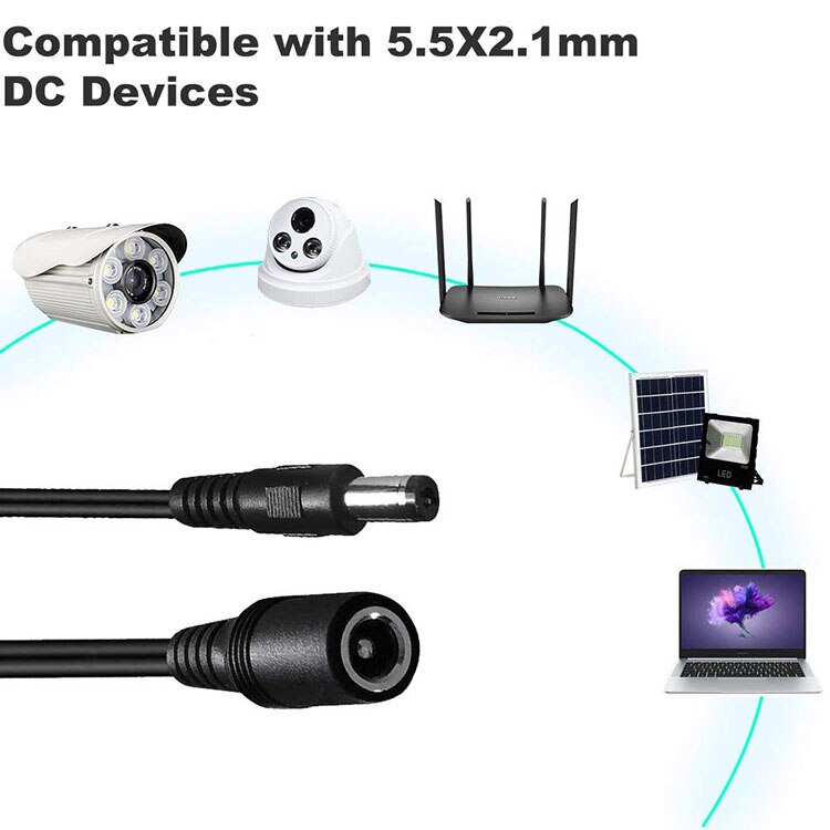 2m 20AWG 12 Volt DC Extension Power Cord Cable 2.5mm / 5.5mm Male Female For IP CCTV Camera Monitor Recorder