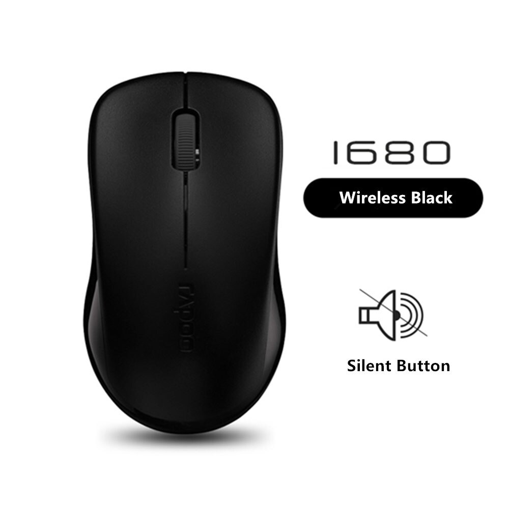 Rapoo – souris optique de jeu silencieuse sans fil, 1000 DPI, bouton muet, pour Macbook, PC, ordinateur portable: Black