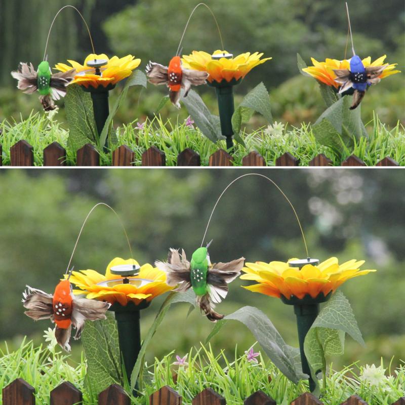 Yard Craft Solar Power Dancing Flying Vibration Simulation Home Electric Hummingbird Fluttering Sun Flower Decoration Garden