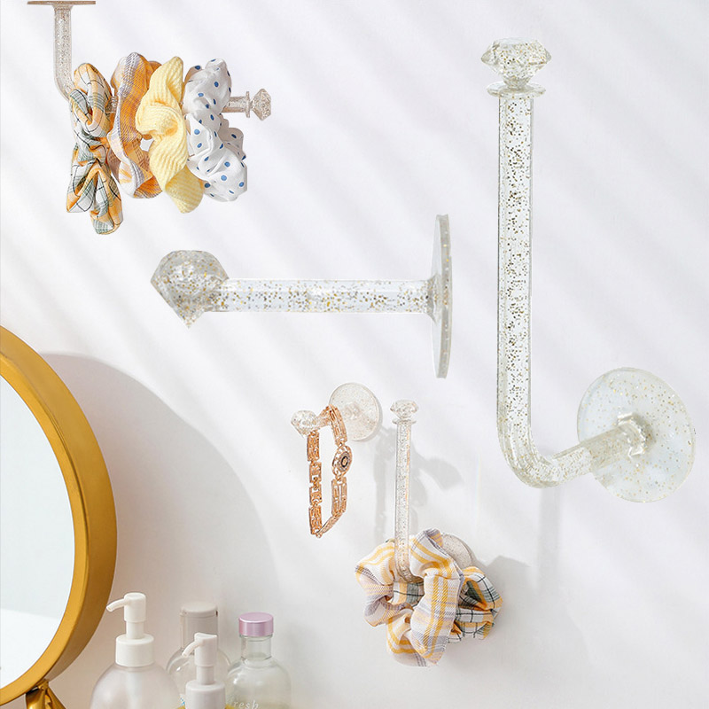 Ganchos en forma de L para colgar joyas, gancho de almacenamiento de Aro para el cabello, adhesivo transparente, colgador de pared, artículos diversos