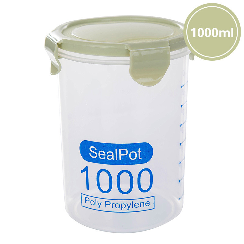 Kitchen Food container Seal pot tea coffee candy Storage Tank Plastic Cereals Snacks Box cookijavascript:;e canister jars for sp: green1000ml