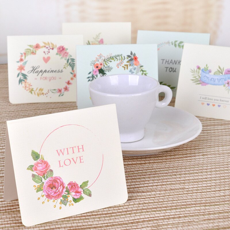 Flower Greeting Paper Card Best Wishes Foldable Message Notepad Birthday Blessing Thank You Happy Xmas Small Stationery