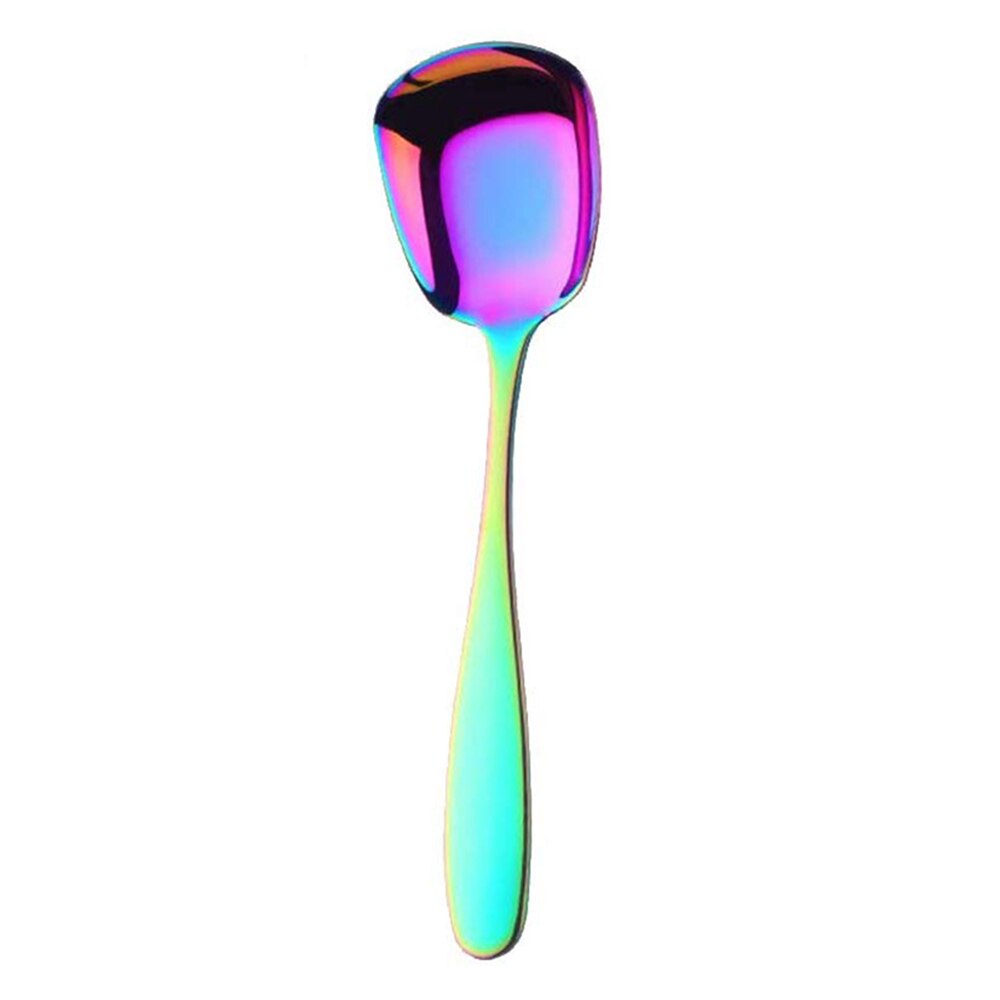 Cucharas cuadradas de acero inoxidable para sopa, cucharas planas con mango largo para cena, cucharas grandes, cucharas de postre, suministros de cocina ecológicos: Plata