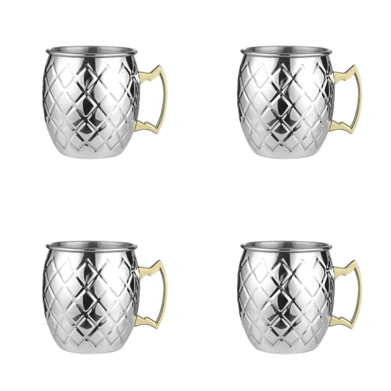 Tasse Mule de 550ml 18 onces moscou | Tasse en acier inoxydable martelée, plaqué cuivre, tasse de bière, tasse de café Bar, verres, directe: D-4Pcs