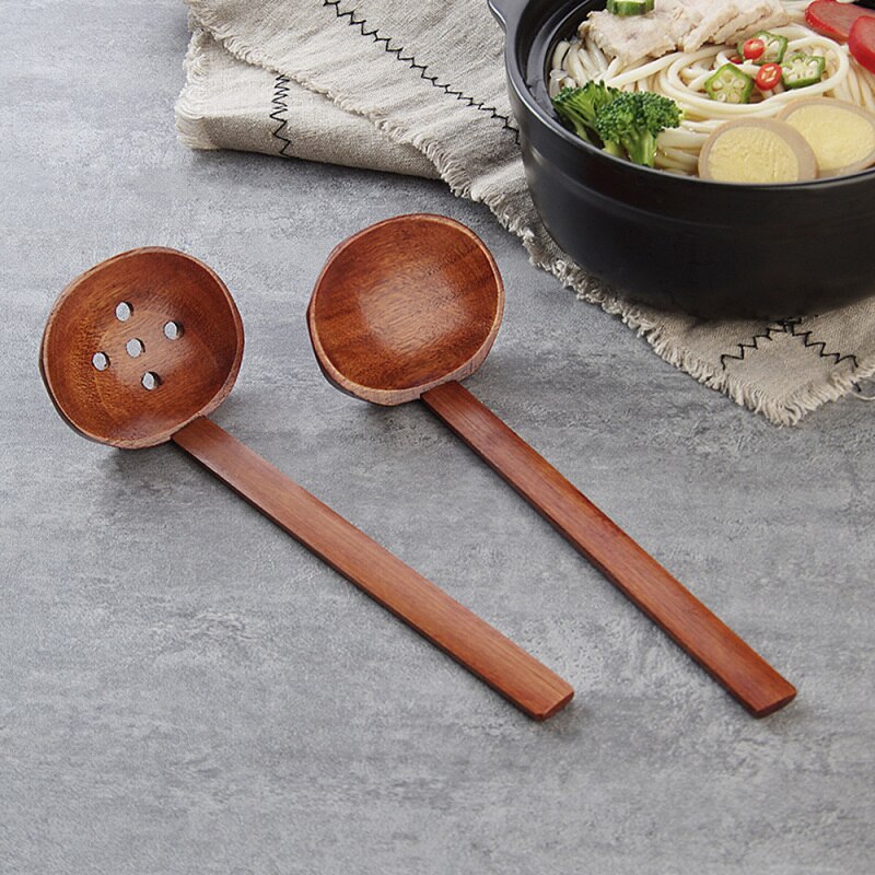 Bambuhandtag trä köksutrustning japansk ramen soppa durkslag diy hem kök leveranser: Med hål