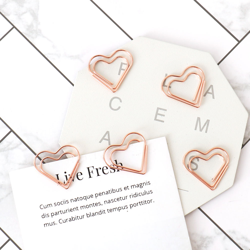 100pcs Heart Paper Clips Gold Love Heart Shaped Small Paper Clips Rose Gold Cute Metal Journaling Paper Clamps Paperclips