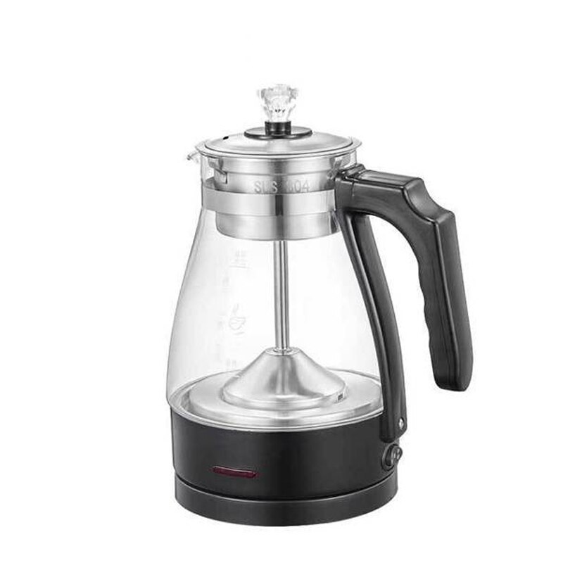 1l elkedel kaffe te maskine sort pu 'er glas te maker automatisk damp spray tekande kedler sundhed pot: Sort