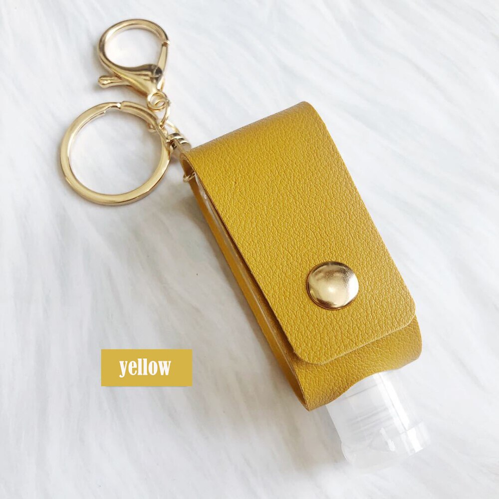 Disinfect Hand Sanitizer Leather Keychain Holder Travel Bottle Refillable Containers 30ml Reusable Bottles With Keychain Carrier: Yellow