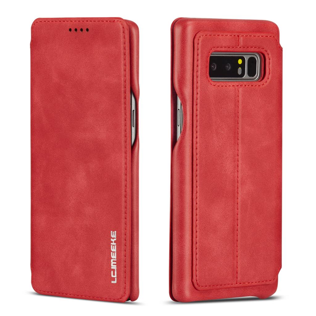 LC.imeeke Luxury Magnetic attraction flip cover case for Samsung Galaxy Note 8 N950F business holster retro Leather case simple: HongGu Red / Only Case