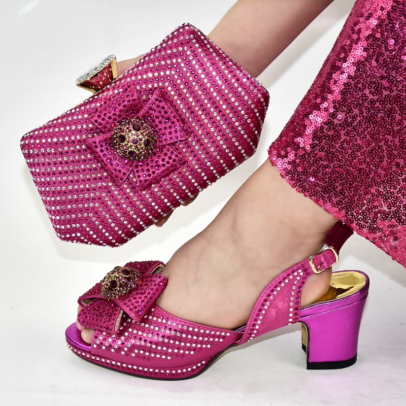 African Shoe and Bag Set Italian Women Wedding Pumps with Purse African Shoe and Bag Set Decorated with Rhinestone