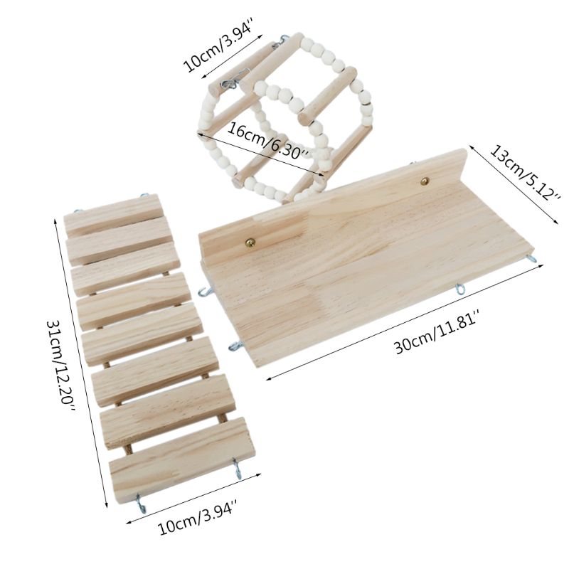 3Pcs Houten Hamster Platform Klimmen Ladder Swing Play Set Vogel Papegaai Zitstokken Speelgoed Kleine Huisdier Kooi Oefening Speelgoed Sky wiel C42