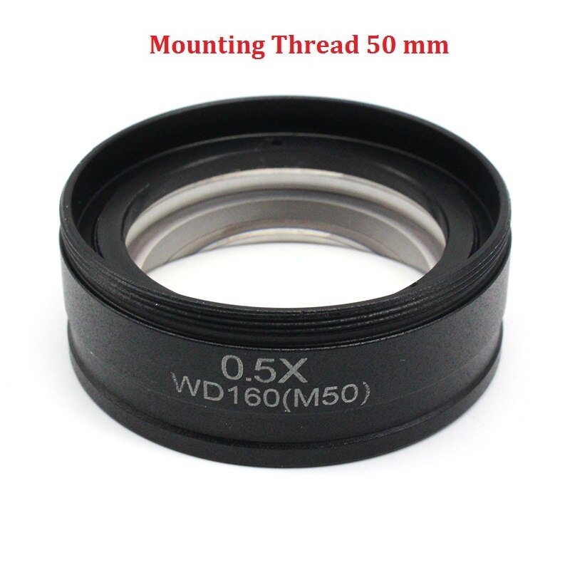0.5x barlow objektiv linse arbejdsafstand 160 mm hjælpelinse f/ stereomikroskop m/ monteringsstørrelse  m42 m48 m50 m52 x 0.75mm: Monteringsgevind 50mm
