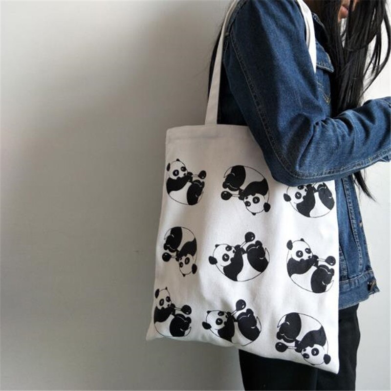 Vrouwen Boodschappentassen Zwart Wit Leuke Panda Patroon Praktische Vrouwen Schoudertassen Dagelijks Gebruik Canvas Boodschappentas Femme
