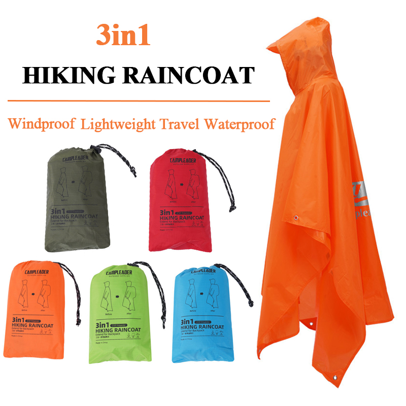 Chubasquero impermeable 3 en 1, Poncho ligero para senderismo al aire libre, chaqueta para la lluvia, cubierta para refugio solar, Camping, senderismo, ciclismo y escalada