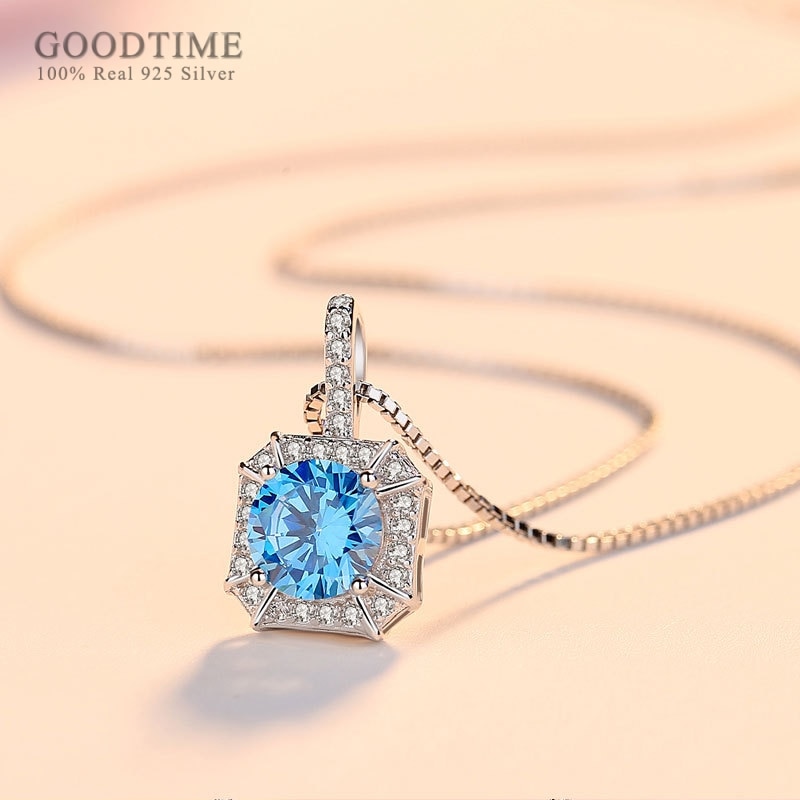 Pure 925 Sterling Silver Pendant Necklace For Women Square Zircon Rhinestone Necklace Valentine's Day For Girl