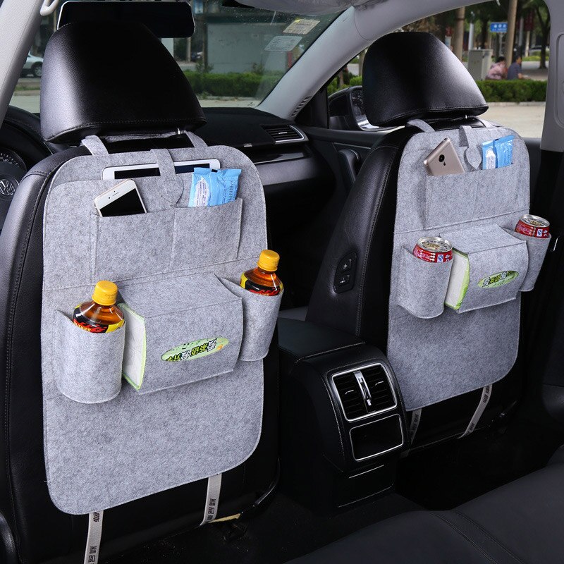 Imbaby bilfilt hængende taske pu læderpude sæde opbevaringspose rejsebakke bilsæde opbevaringsboks rejsetaske: Grå