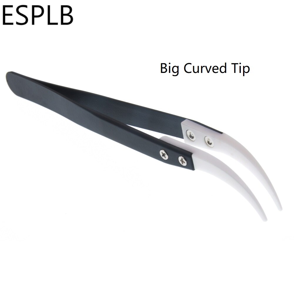 Black-White Ceramic Tweezers Straight/Curved Ceramic Tip Anti Static Stainless Steel Handle Insulated Industrial Tweezers: Big Curved Tip