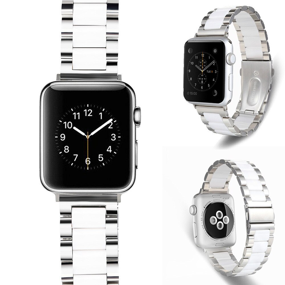 Bracelet en céramique pour Apple Watch, Bracelet en acier inoxydable, luxueux, pour Apple Watch, 5 4, 38mm, 42mm, 40mm, 44mm, iWatch, 5 4 3 2 1: Argent blanc / for 38mm 40mm