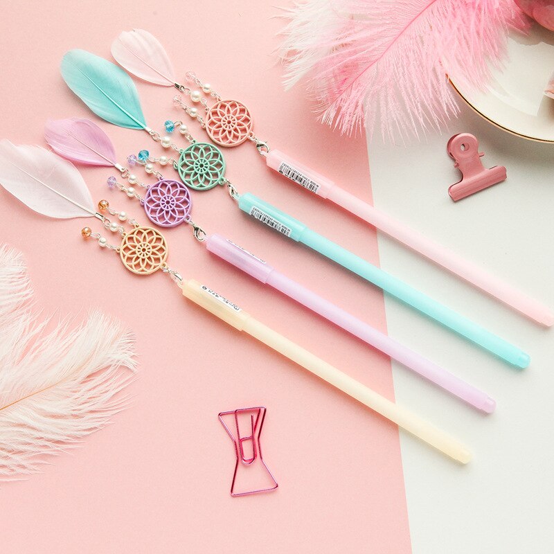 2 stks/partij Kleurrijke Veer Dreamcatcher Hanger Gel Pen Inkt Pen Relatiegeschenk Briefpapier School & Office Supply