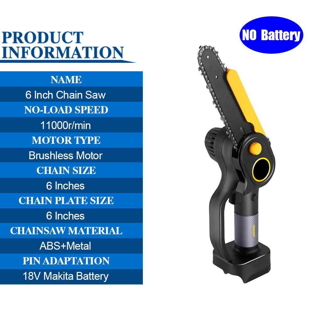 6/8 Inch Brushless Electric Saw For 18V Makita Battery Cordless Handheld Pruning Chainaw Portable Woodworking Power Tool