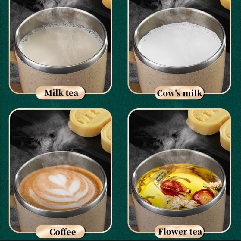 Tazas de acero inoxidable antiescaldado de doble capa, mango de plástico, taza para café, leche, té, bebidas, taza de agua para el hogar y la Oficina