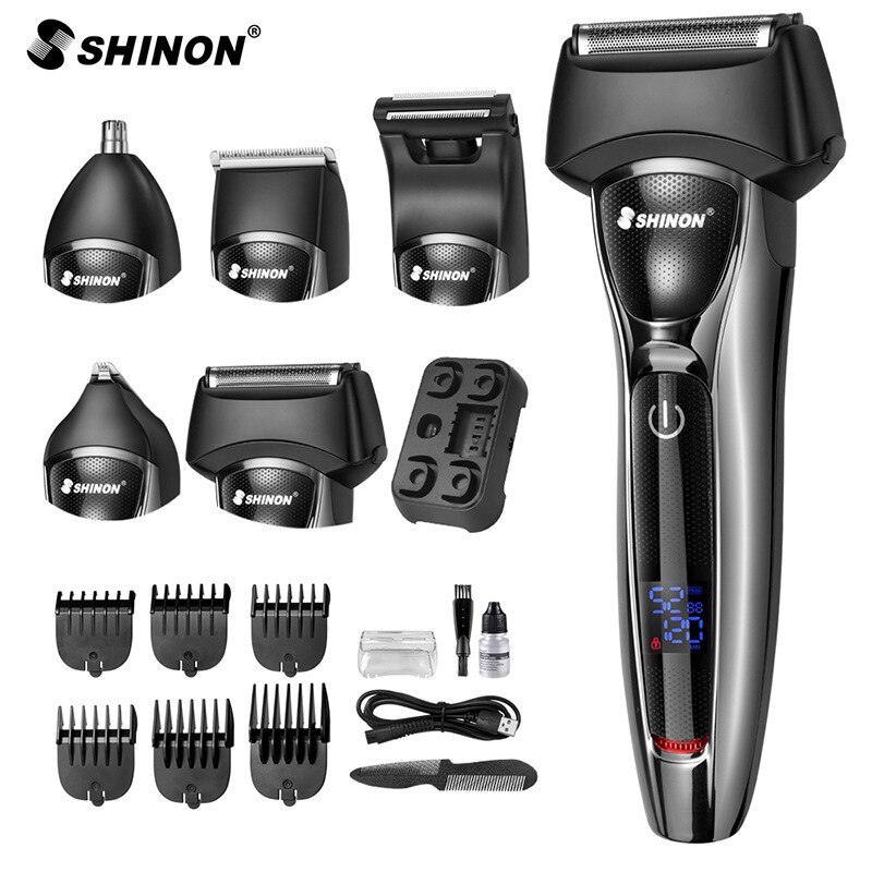 SHINON-Afeitadora eléctrica multifunción 5 en 1 para hombre, máquina de afeitar con hoja de acero ultrafina, resistente al agua, con recarga USB