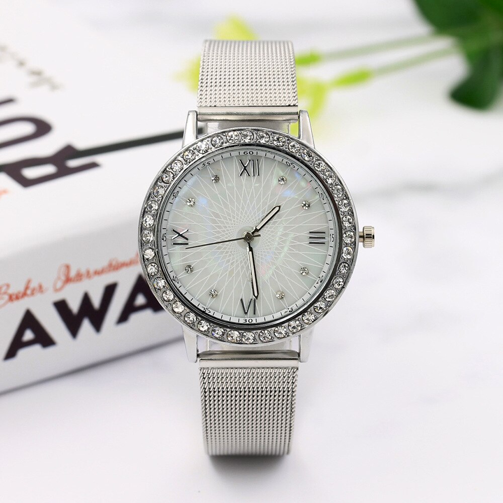 Woman Watch Golden Women Watches Luxury Rhinestone Stainless Steel Mesh Belt Ladies Quartz Female Clock часы reloj mujer: silver