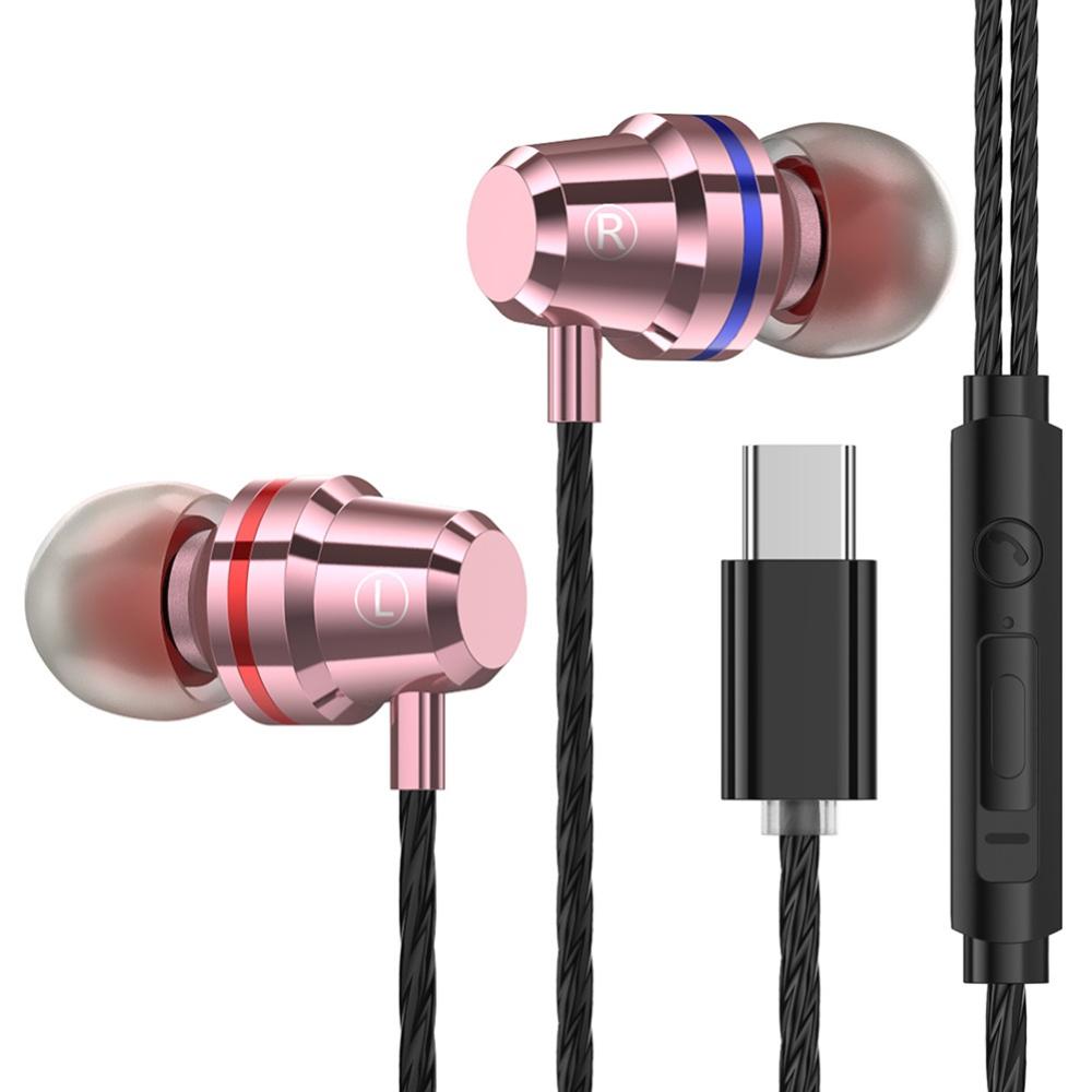 Earphones Sports Dual Drivers 4 Units Heavy Bass HiFi In-ear Wired Earphones Headphones Earbuds Type-C headset With Microphone: Pink Type-C