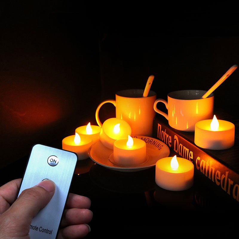 Aaa batteridrevet julelys fjernbetjening ,6 stk varm hvid flimrende led stearinlys fjernbetjening elektronisk, batteri medfølger ikke