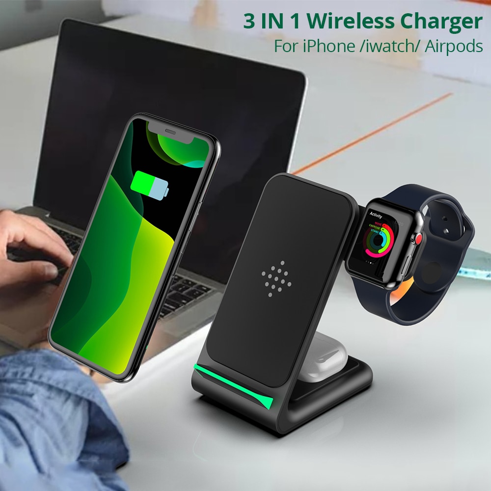 BONOLA 3 In 1 Qi Wireless Charger MagSafe Foldable15W For iPhone12/12 Pro/12Mini/11 Pro iWatch Airpods Pro Wireless Charge Stand