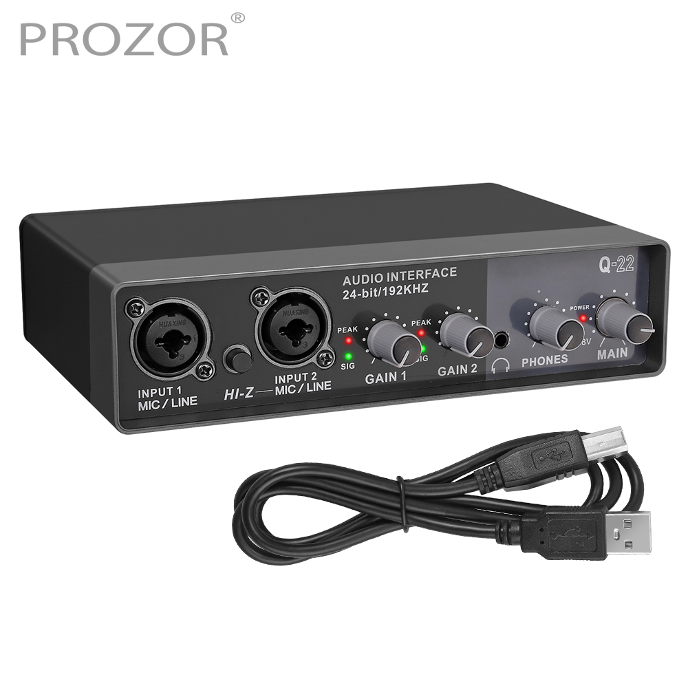 Prozor 2X2 Usb Audio Interface Microfoon Voorversterker 192Khz Microfoon Voorversterker Lxr Trs Input Voor Mic Gitaar Bas computers Opname