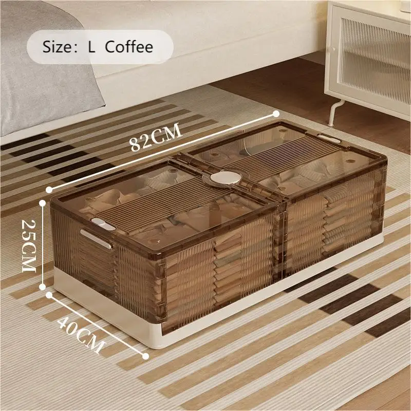 Opvouwbare Plastic Opbergdoos Met Wielen Onder Bed-Grote Capaciteit Slaapkamerkleding En Speelgoed Organizer: Licht Geel