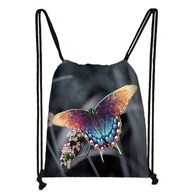 Bella farfalla stampa adolescente ragazze borsa con coulisse zaino zaino Casual giornaliero borse con coulisse borse di stoccaggio: 017