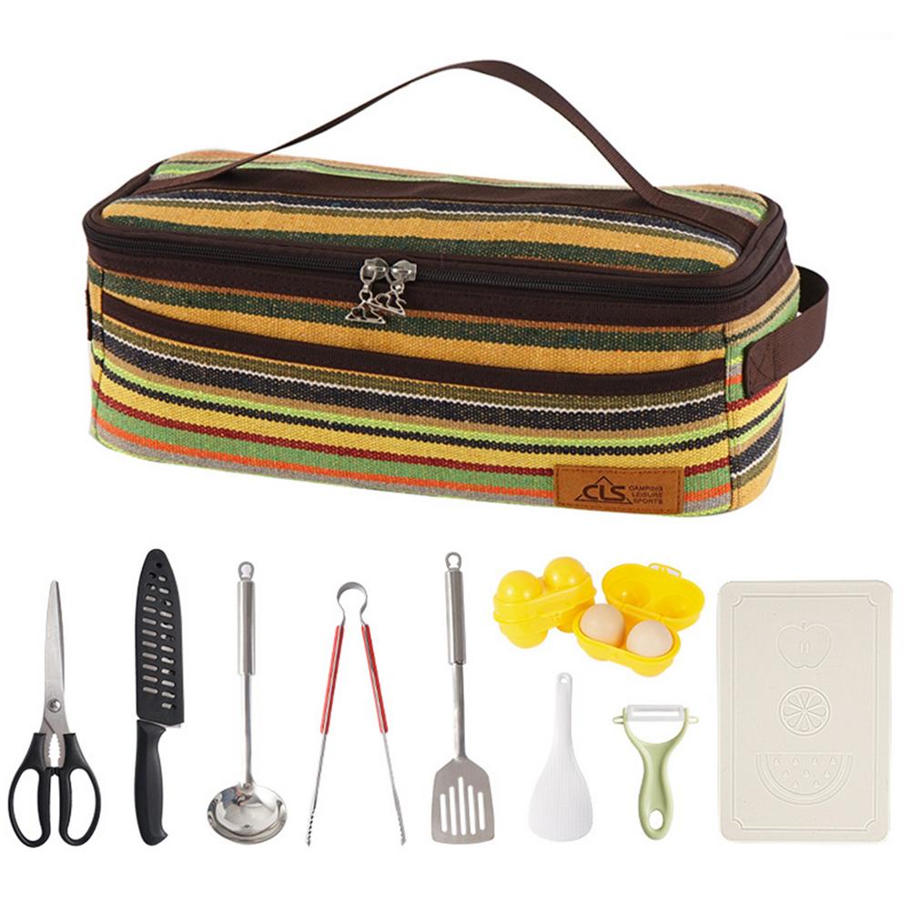 Juego de utensilios de cocina para acampar, vajilla portátil de viaje, herramientas de cocina al aire libre para acampar, senderismo, Picnic, accesorios de cocina, 11 Uds.: 02