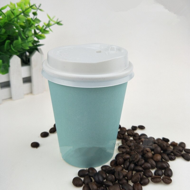 50pcs 8oz 250ml pure blue disposable cups single layer thicken paper milk tea cold drink juice cup with lid: cup and lid1
