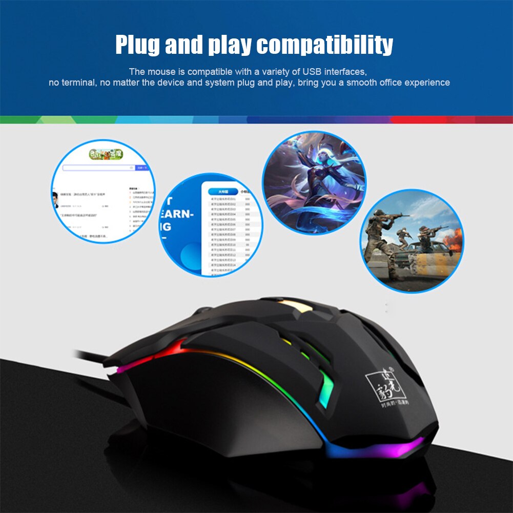 K2 Computer Gaming Mouse with RGB light Luminous Wired Mouse with 3 DPI levels USB Wired Mute Mice For Desktop Laptop PC