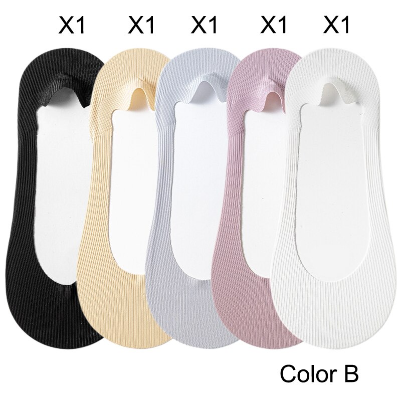 5 paar damessokken zomer ijszijde ademende pantoffels sokken onzichtbare effen kleur naadloze antislip sokken dames comfort: Black