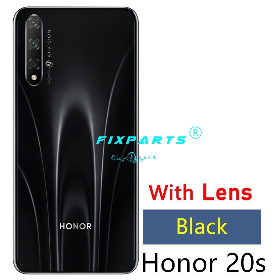 Original huawei honor 20s voltar bateria capa de vidro habitação porta caso janela com lente da câmera huawei honor 20s traseira habitação vidro: Black With Lens