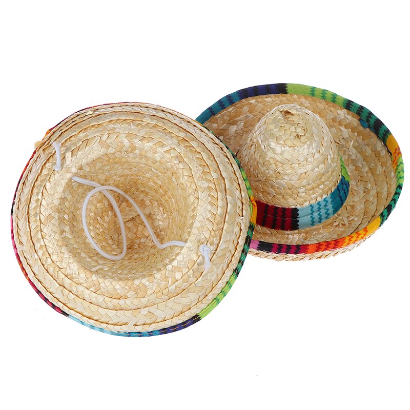 1Pcs Mini Honden Stro Hoed Sombrero Kat Zonnehoed Beach Party Stro Hoeden Honden Hawaii Stijl Hoed Voor honden Funny Acc