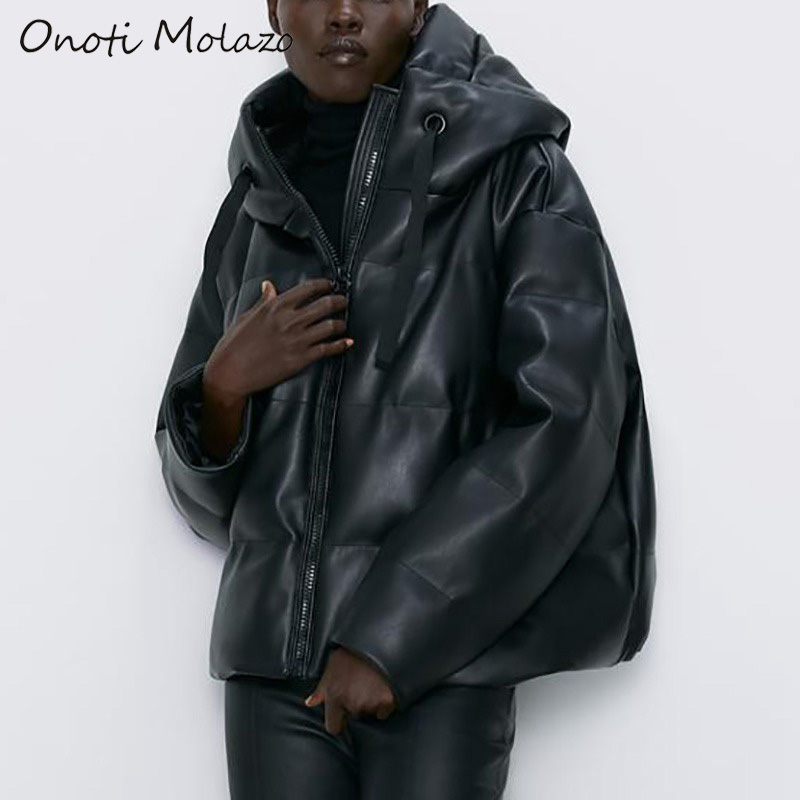 Onoti Molazo Women Coat Jackets PU Leather Casual Thick Winter Ladies Chic Vogue Jackets Coats Female