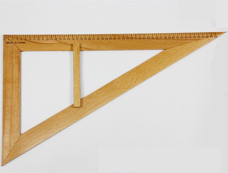 2Pcs Large hand held right angle triangle ruler teaching solid wood original wooden ruler drawing teacher lecture supplies