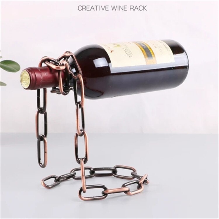 Porte-bouteille de vin magique avec corde et chaîne, personnalité créative, simple, européen, décoration de vinothèque: Coppery