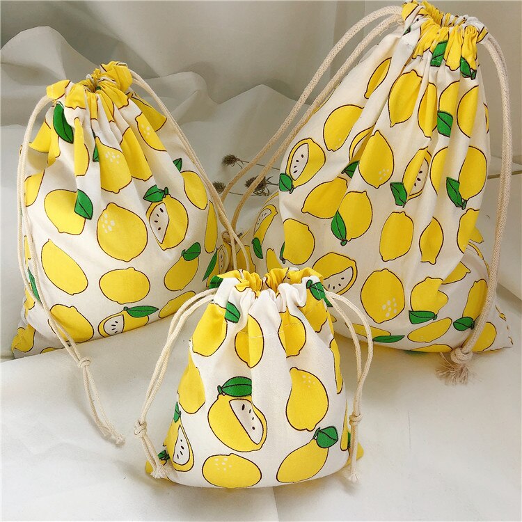 Portable Women Drawstring Bags Handmade Cotton Linen Ladies Storage Package Bag Avocado Small Travel Cloth Pouch