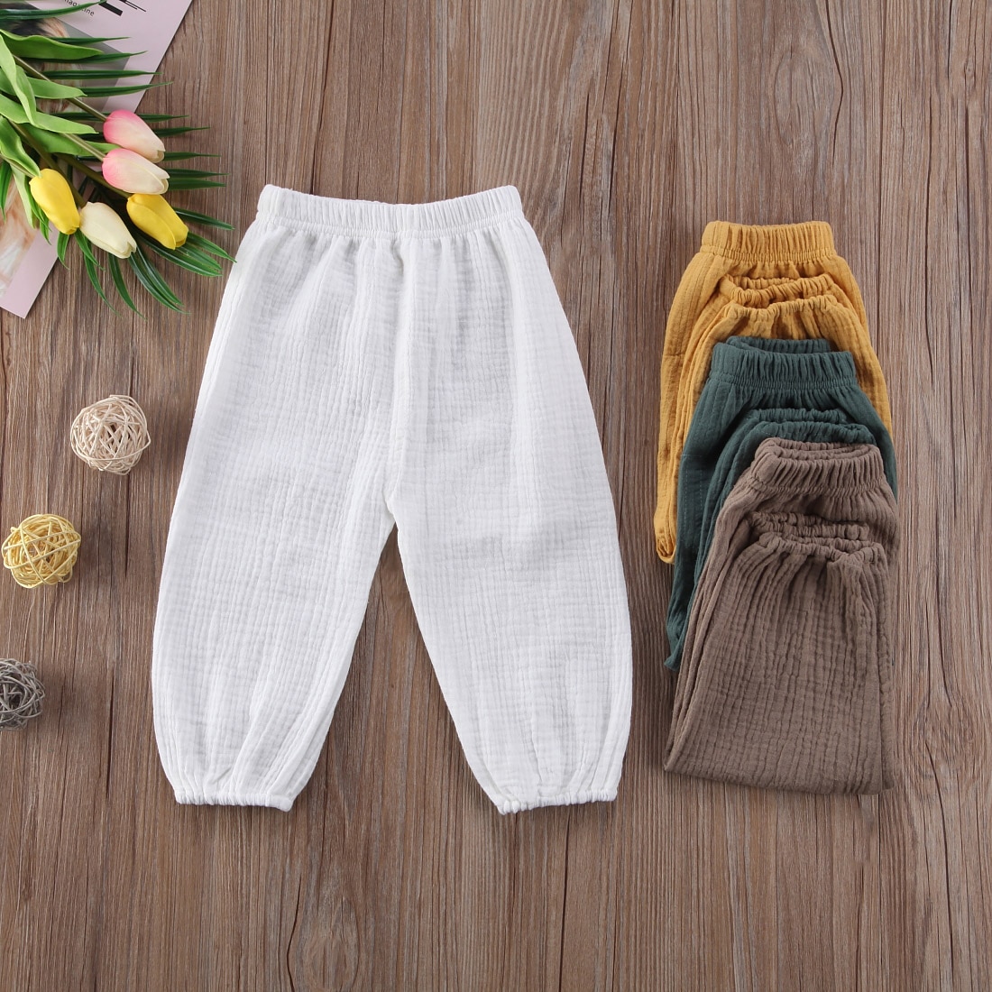 4 Color Solid Cotton Wrinkled Bloomers Toddler Baby Kids Girl Boy Trousers Legging Pants