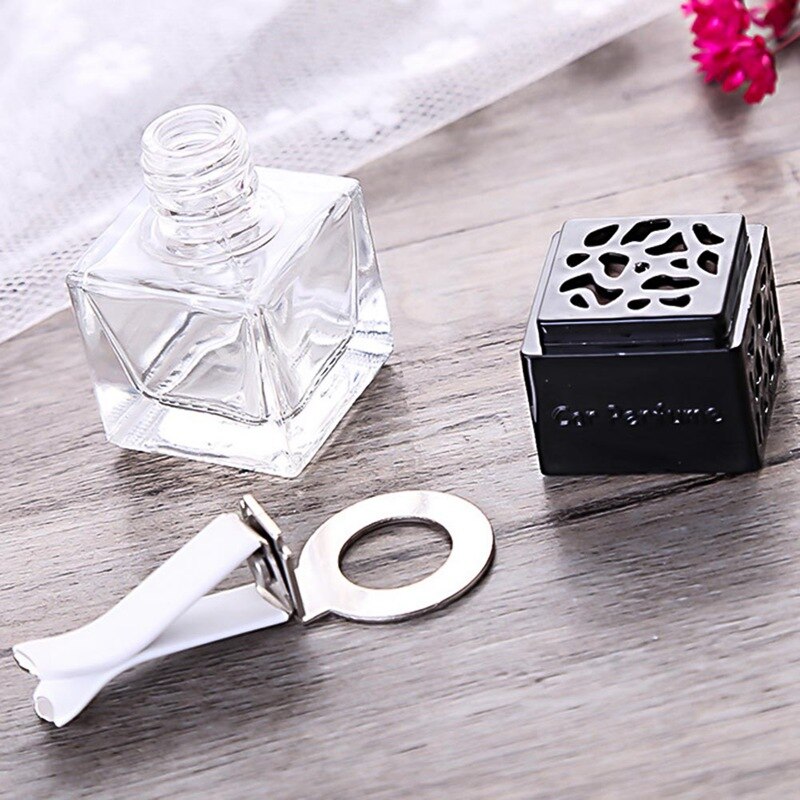 Car Empty Glass Bottle Perfume Square Bottle Automobile Air Conditioner Perfume Clip Auto Air Freshener For Lady Car Ornaments