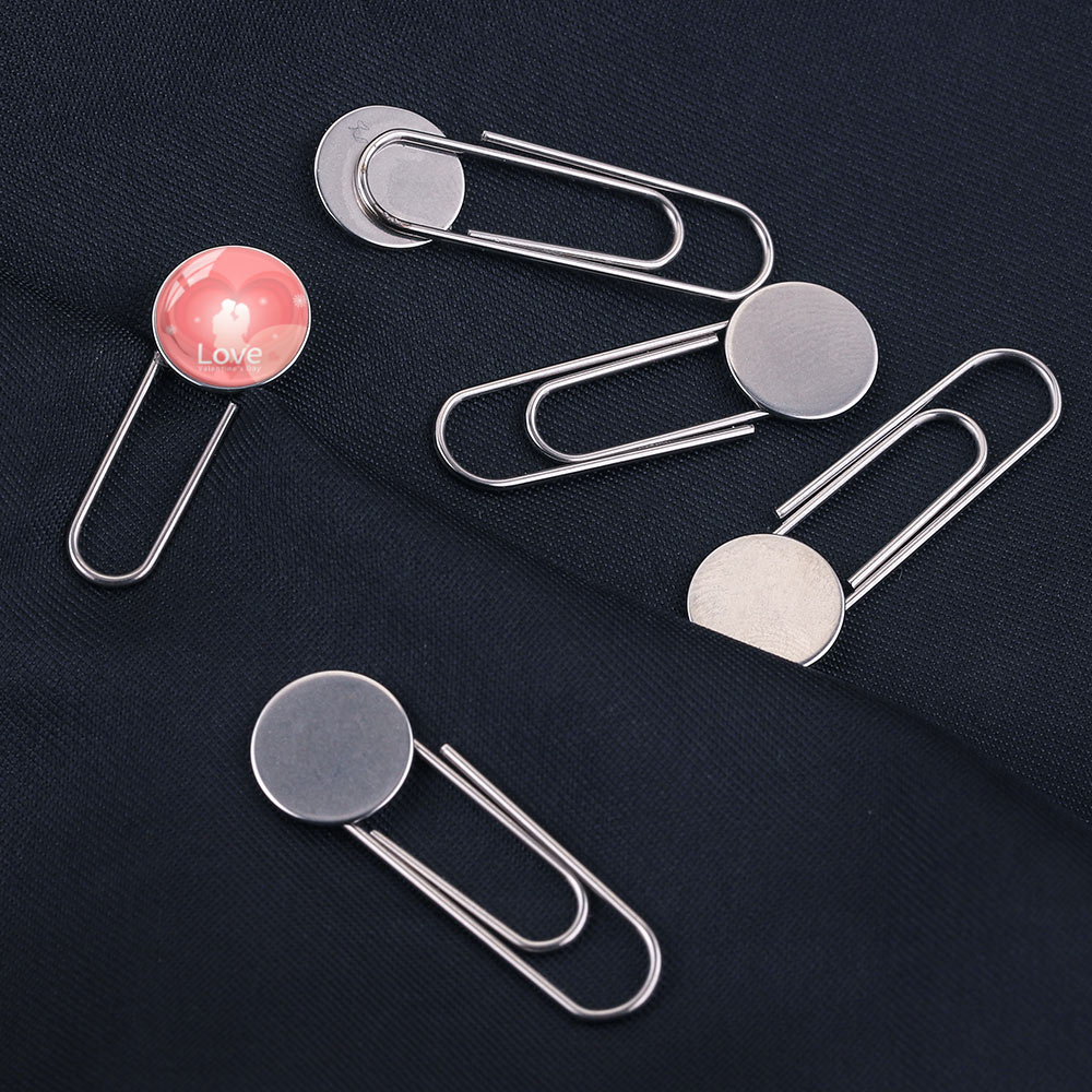 10 Stks/partij Rvs Paperclips Platte Blank Base 10Mm Hars Glas Cabochons Bezel Veiligheidsspelden Kraag Pin Sieraden