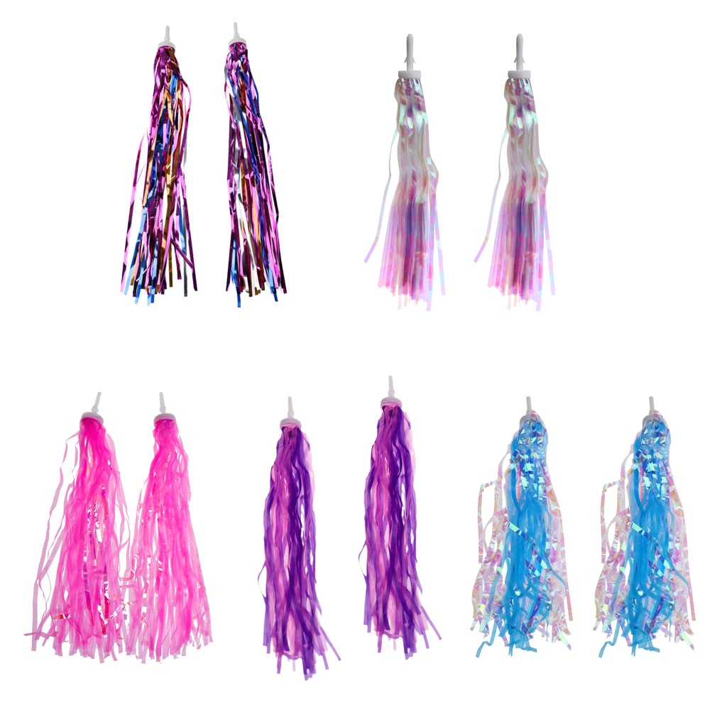 2Pcs Sparkly Tinsel Streamers Bike Bicycle Tricycle Streamers Handlebar Grips Decoration Tassels Kids Girls Boys
