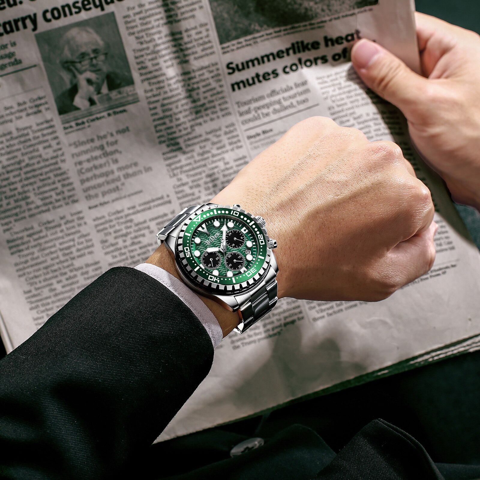 BIDEN-relojes de lujo para hombre, reloj deportivo Masculino con fecha, resistente al agua, de pulsera de cuarzo y caja,