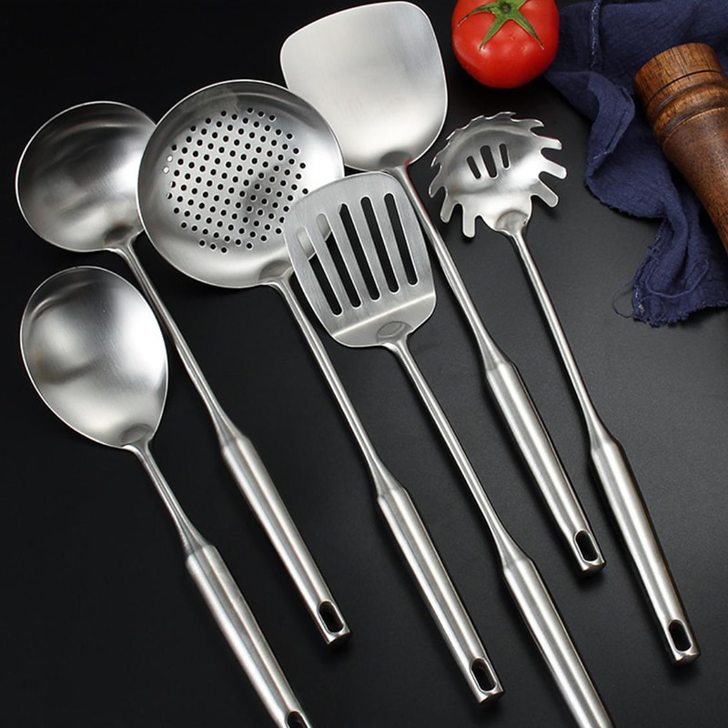 1Pc Kitchen Cooking Tools-Stainless Steel Spatula Soup Spoon Large Colander Scooped Hollow Handle Cooking Shovel Kitchen Cooking