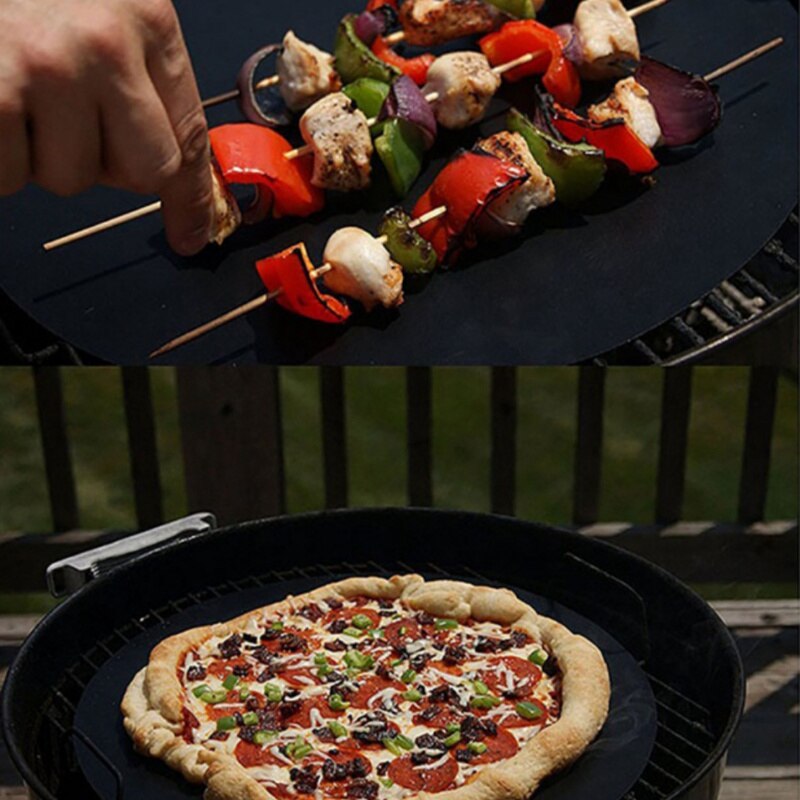 2pcs Non-Stick BBQ Grill Mat Round Shape Reusable Picnic Cooking Barbecue Baking Sheets Mats Outdoor Baking Tools